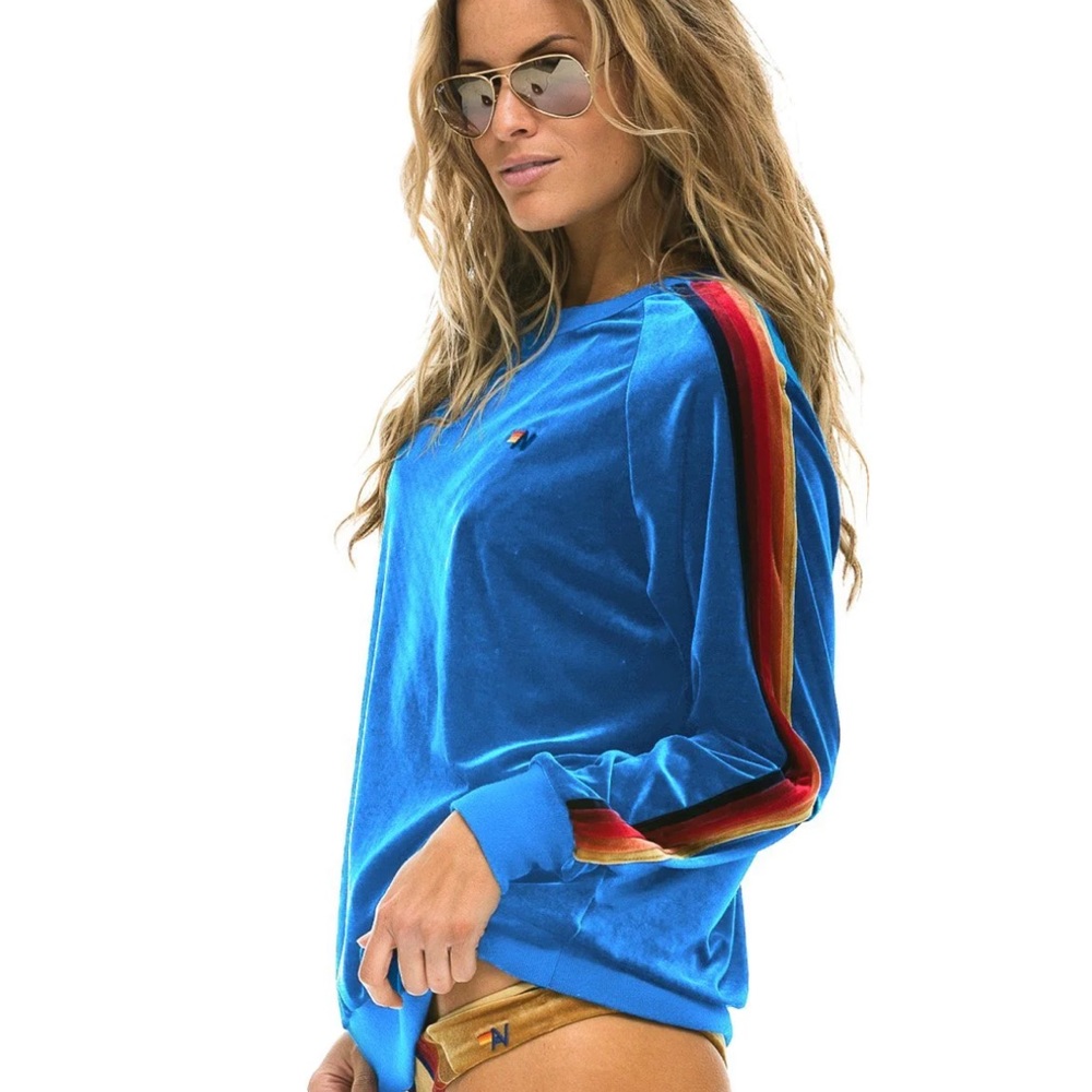 Aviator Nation Pullover | Blue with Rainbow lining